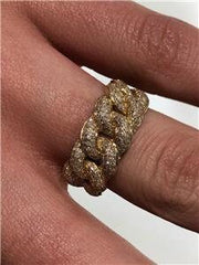 LIV 14k Yellow Gold & Genuine White Diamonds 0.92ct Pave Link Design Band Ring