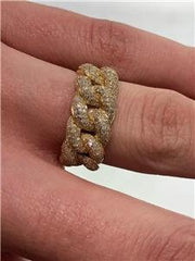 LIV 14k Yellow Gold & Genuine White Diamonds 0.92ct Pave Link Design Band Ring