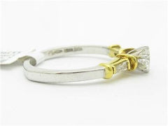 LIV 18k Yellow Gold & Platinum Genuine Round Diamond Baguette Design Engagement Ring