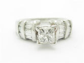 LIV Solid Platinum Genuine Princess Cut Diamond Baguette Design Engagement Ring Gift
