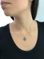 LIV 18k Gold Sterling Silver White Sapphire Hamsa Hand of God Disk Halo Necklace