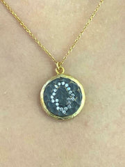 LIV 18k Gold Sterling Silver White Sapphire Hamsa Hand of God Disk Halo Necklace