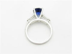 LIV 14k White Gold Diamonds & Blue Sapphire Baguette Side Stones Engagement Ring