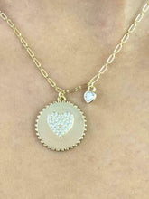LIV 18k Gold Sterling Silver White Sapphire Pave Heart Disk Halo Dangle Necklace