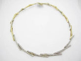 LIV 14k Solid Two Tone Gold Genuine White Diamond Zig Zag Design Tennis Necklace