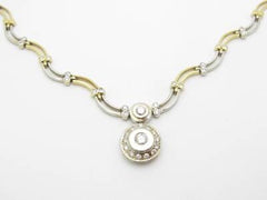 LIV 14k Solid Two Tone Gold Genuine White Diamond Halo Design Tennis Necklace