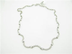 LIV 14k White Gold & Diamonds Pave Set Wave Halo Design Tennis Bridal Necklace Gift