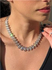 LIV Platinum Sterling Silver One of a Kind Oval White Sapphire Halo Tennis Necklace