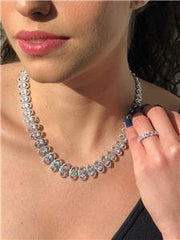 LIV Platinum Sterling Silver One of a Kind Oval White Sapphire Halo Tennis Necklace