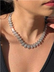 LIV Platinum Sterling Silver One of a Kind Oval White Sapphire Halo Tennis Necklace