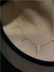 LIV 14k Yellow Gold Micro Pave Genuine Diamonds Spike Design Choker Necklace 16" L