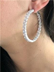 LIV Platinum Sterling Silver White Sapphire Inside Out Extra Large Hoop Earrings