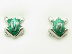 LIV Kids Platinum Sterling Silver Green Frog Design Stud For Children / Babies New