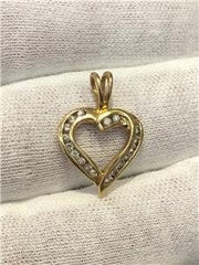 LIV 14k Yellow Gold Genuine Diamonds Channel Set Open Heart Pendant G/VS Diamonds