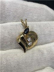 LIV 14k Yellow Gold Genuine Diamonds Blue Sapphire Small Abstract Heart Pendant