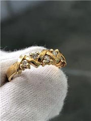 LIV 14k Yellow Gold Genuine Diamonds Step Design Zig Zag Stackable Band Ring