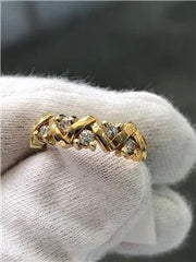 LIV 14k Yellow Gold Genuine Diamonds Step Design Zig Zag Stackable Band Ring