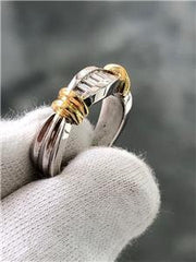 LIV 14k Two Tone Gold Genuine White Diamonds Baguette Cut Channel Set Band Ring