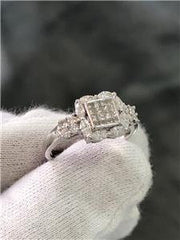 LIV 18k White Gold Genuine Diamonds Princess Cut 1.25ct G/VVS Pave Halo Ring