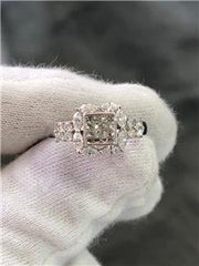 LIV 18k White Gold Genuine Diamonds Princess Cut 1.25ct G/VVS Pave Halo Ring