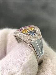 LIV 14k White Gold Genuine Diamonds Multi Sapphire Halo Design Round Cut Ring