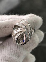 LIV 14k White Gold Genuine Diamonds Baguette Wide Band Abstract Halo Ring Sz 7 G/VS1