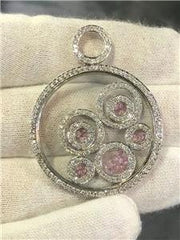 LIV 14k White Gold & Diamonds 4.28ct Custom Made Floating Halo Design Round Pendant