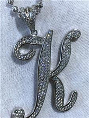 LIV Platinum Sterling Silver Hand Set White Sapphire Large Initial K Necklace A-Z