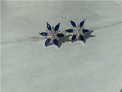 LIV Platinum Sterling Silver Blue Sapphire Flower Design Round Halo Stud Earrings