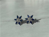 LIV Platinum Sterling Silver Blue Sapphire Flower Design Round Halo Stud Earrings