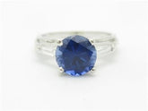LIV 14k White Gold Diamonds & Blue Sapphire Baguette Side Stones Engagement Ring