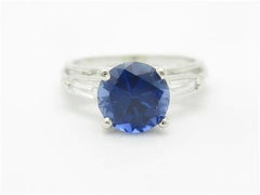 LIV 14k White Gold Diamonds & Blue Sapphire Baguette Side Stones Engagement Ring