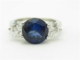 LIV Platinum 3 Stone White & Blue Sapphire Engagement Promise Ring 9.3 Grams Gift