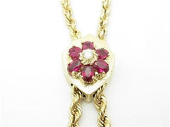 LIV 14k Yellow Gold Vintage Diamond & Ruby Sliding Lariat Rope Tassel Necklace Gift