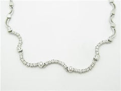 LIV 14k White Gold & Diamonds Pave Set Wave Halo Design Tennis Bridal Necklace Gift