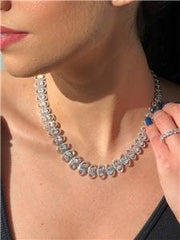 LIV Platinum Sterling Silver One of a Kind Oval White Sapphire Halo Tennis Necklace