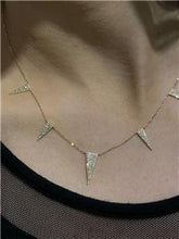 LIV 14k Yellow Gold Micro Pave Genuine Diamonds Spike Design Choker Necklace 16" L