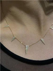 LIV 14k Yellow Gold Micro Pave Genuine Diamonds Spike Design Choker Necklace 16" L