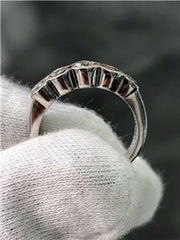 LIV 14k White Gold Genuine Diamonds Halo Design 5 Stone Wedding Band Ring Sz 5 G/VS12