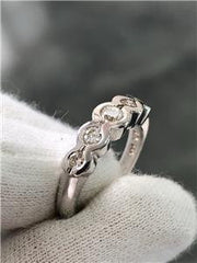 LIV 14k White Gold Genuine Diamonds Halo Design 5 Stone Wedding Band Ring Sz 5 G/VS12