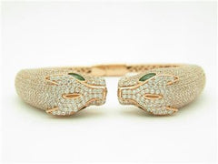 LIV 18k Rose Gold Sterling Silver Pave White Sapphire Panther Cuff Bangle Bracelet