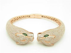 LIV 18k Rose Gold Sterling Silver Pave White Sapphire Panther Cuff Bangle Bracelet