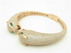 LIV 18k Rose Gold Sterling Silver Pave White Sapphire Panther Cuff Bangle Bracelet