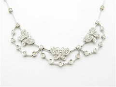 LIV 14k White Gold & Diamonds Pave Set Butterfly Design Unique Tennis Necklace Gift