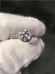 LIV 14k White Gold Genuine Diamond Round Cut Moissanite Halo Engagement Ring Size 7