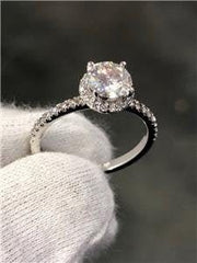 LIV 14k White Gold Genuine Diamond Round Cut Moissanite Halo Engagement Ring Size 7
