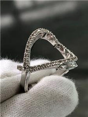 LIV 14k White Gold Genuine Diamond Round Cut Pave Open Heart Design Ring Size 7