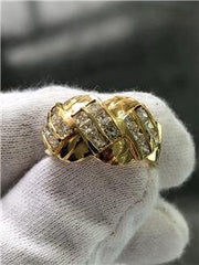 LIV 14k Yellow Gold Genuine Diamond Princess Cut Twist Design Wide Band Ring Size 7