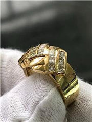 LIV 14k Yellow Gold Genuine Diamond Princess Cut Twist Design Wide Band Ring Size 7