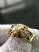 LIV 14k Yellow Gold Genuine Diamond Princess Cut Twist Design Wide Band Ring Size 7